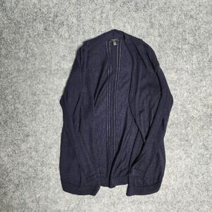 Talbots Petite Linen Blend Shirt Women P Open Front Long Sleeve Black Mid Length